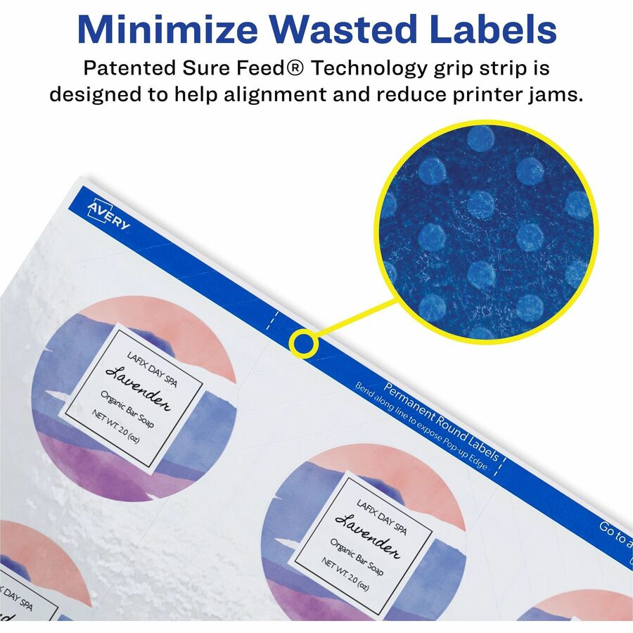 Avery TrueBlock Multipurpose Label - Permanent Adhesive - Round - Laser, Inkjet - Bright White - Paper - 12 / Sheet - 25 Total Sheets - 300 Total Label(s) - 5 / Carton