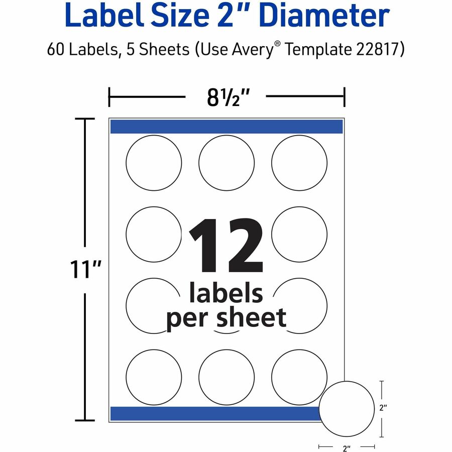 Avery TrueBlock Multipurpose Label - Permanent Adhesive - Round - Laser, Inkjet - Bright White - Paper - 12 / Sheet - 25 Total Sheets - 300 Total Label(s) - 5 / Carton