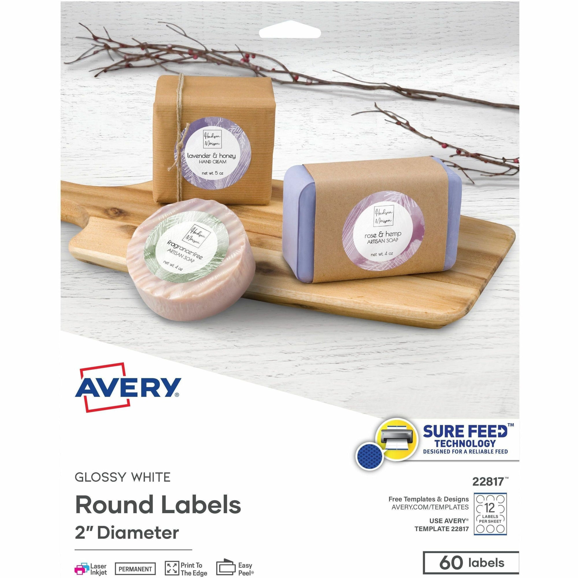 Avery TrueBlock Multipurpose Label - Permanent Adhesive - Round - Laser, Inkjet - Bright White - Paper - 12 / Sheet - 25 Total Sheets - 300 Total Label(s) - 5 / Carton