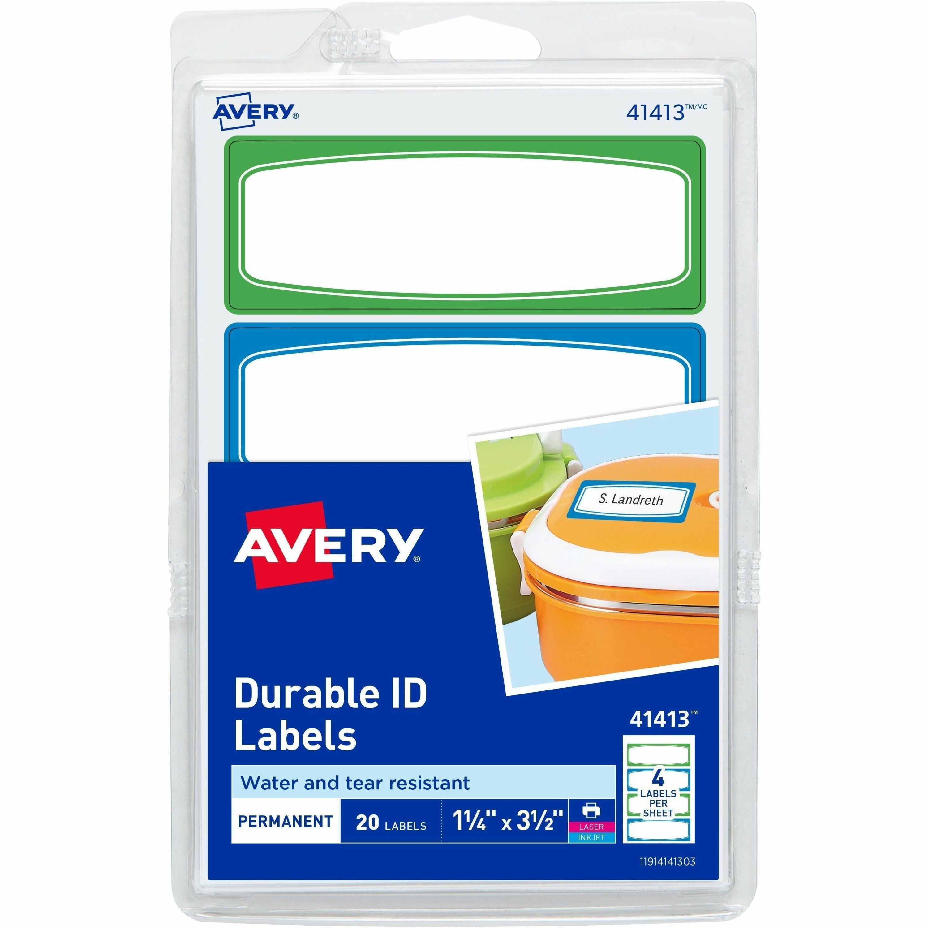 Avery Kids Handwritten Identification Labels, 3.5 x 1.25, Assorted Border Colors, 4 Labels/Sheet, 5 Sheets/Pack