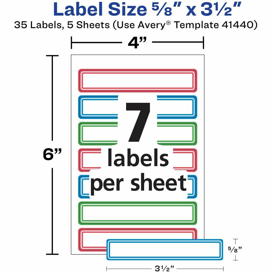Avery Kids Handwritten Identification Labels, 3.5 x 0.63, Assorted Border Colors, 7 Labels/Sheet, 5 Sheets/Pack