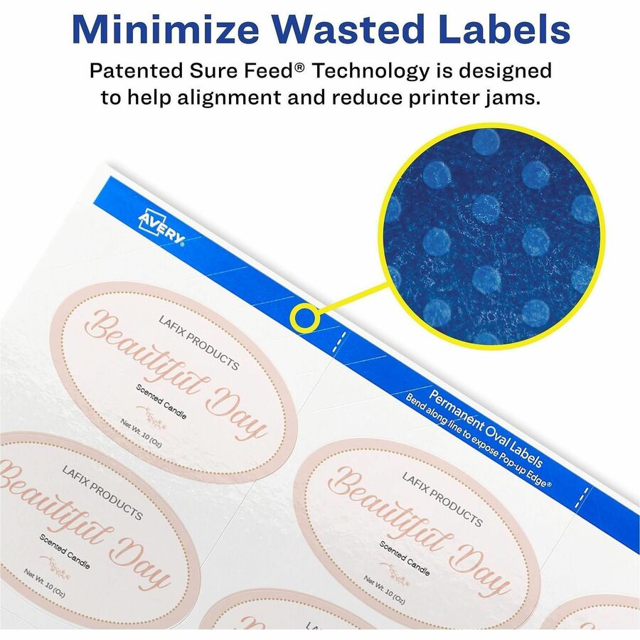 Avery Sure Feed Label Variety Pack - Permanent Adhesive - Assorted, Round, Oval, Square - Laser, Inkjet - White - Paper - 14 / Sheet - 48 Total Sheets - 630 Total Label(s) - 5 / Carton