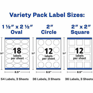 Avery Sure Feed Label Variety Pack - Permanent Adhesive - Assorted, Round, Oval, Square - Laser, Inkjet - White - Paper - 14 / Sheet - 48 Total Sheets - 630 Total Label(s) - 5 / Carton