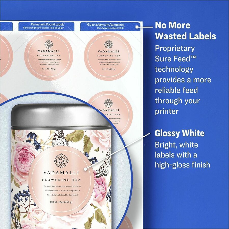 Avery Sure Feed Label Variety Pack - Permanent Adhesive - Assorted, Round, Oval, Square - Laser, Inkjet - White - Paper - 14 / Sheet - 48 Total Sheets - 630 Total Label(s) - 5 / Carton