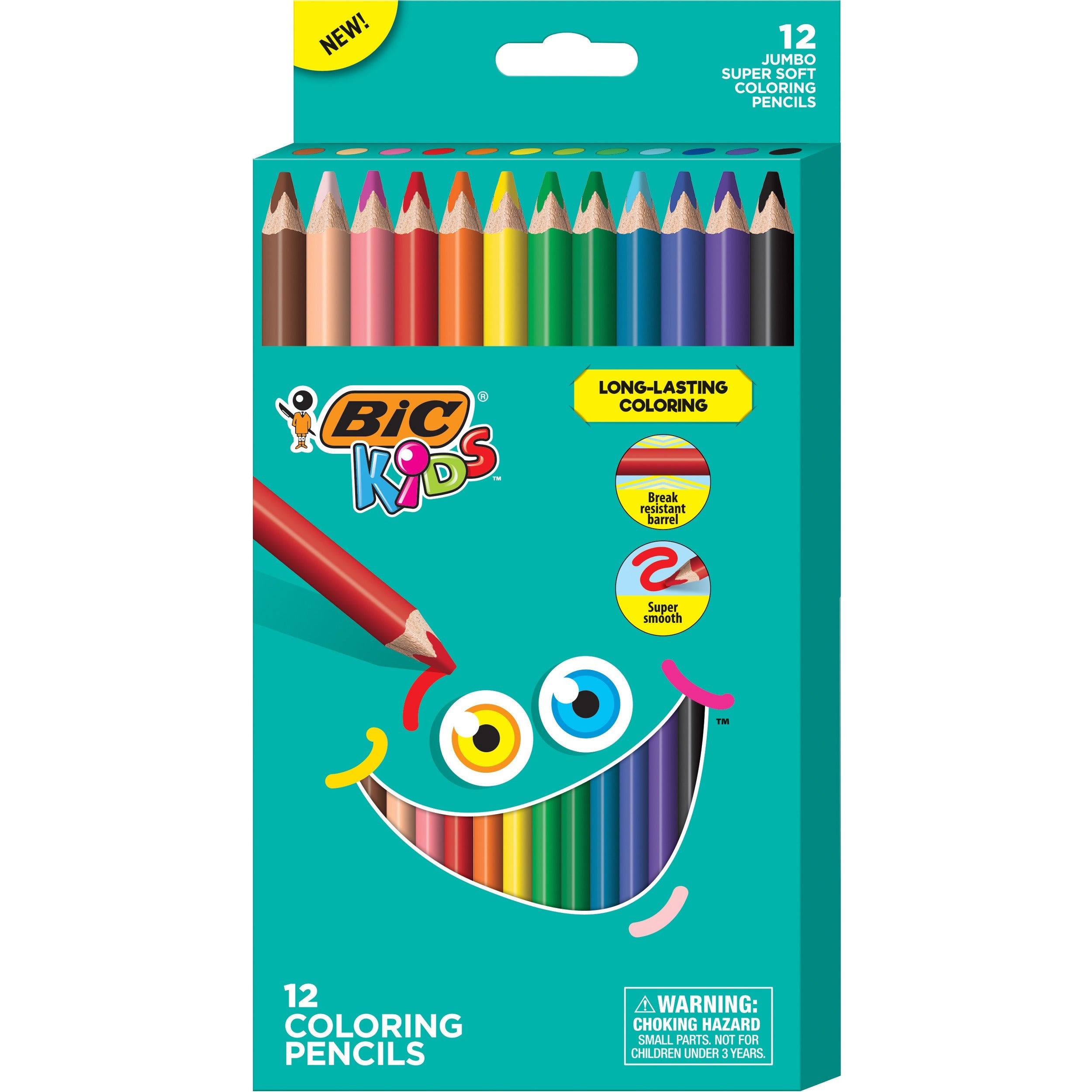 Kids Jumbo Coloring Pencils, 1 mm, Assorted Lead and Barrel Colors, 12/Pack