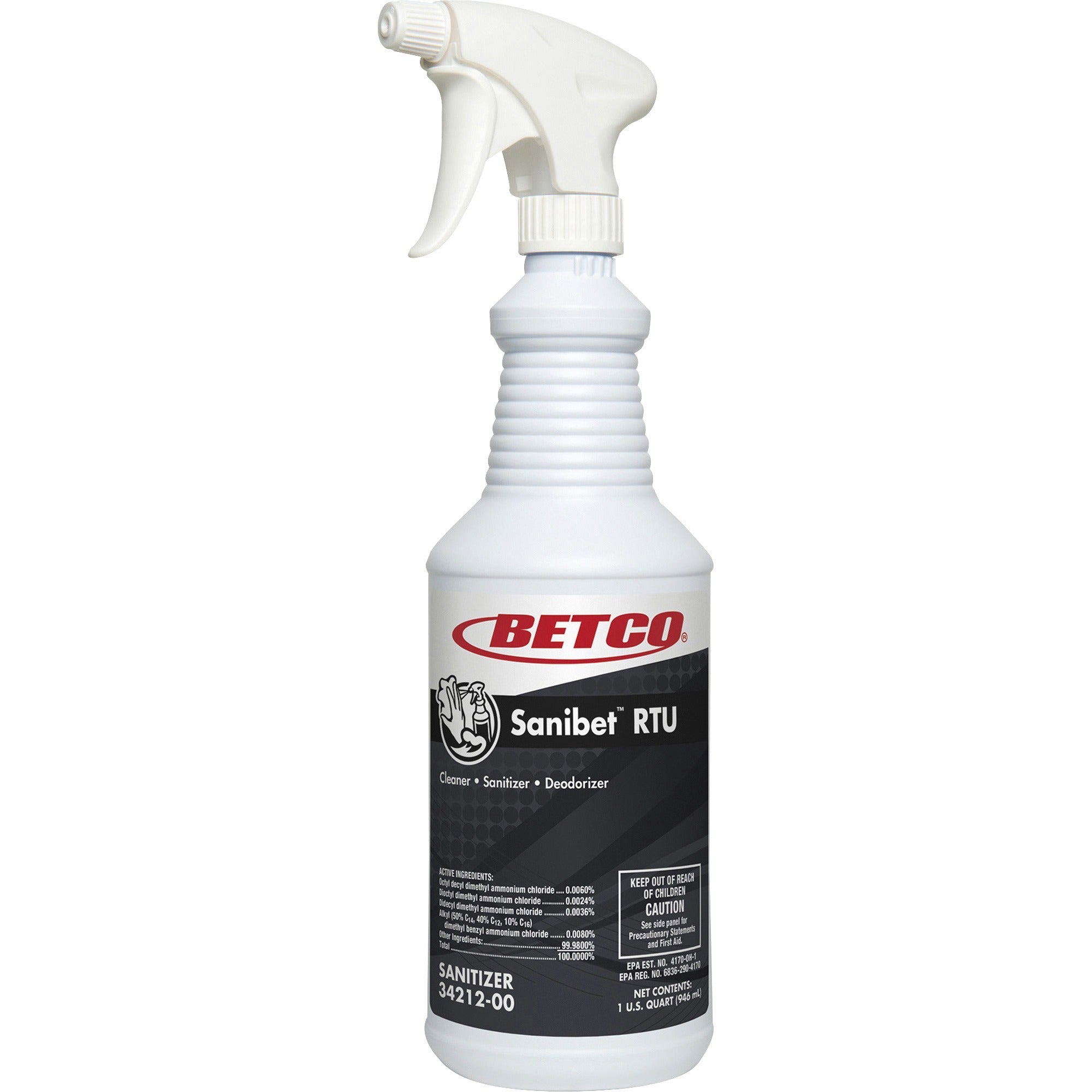 Betco Sanibet RTU Cleaner - Ready-To-Use - 32 fl oz (1 quart) - 1 Each - Deodorize, Rinse-free - Yellow - 1