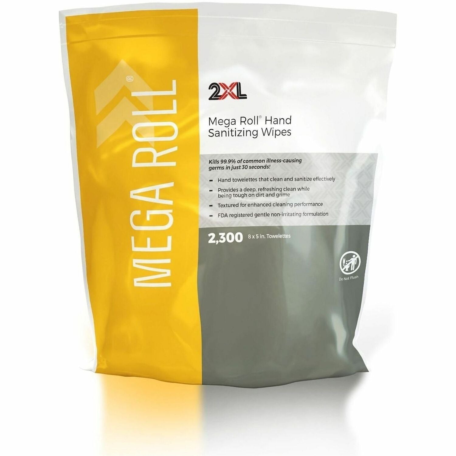 2XL Mega Roll Sanitizing Wipes - White - Non-toxic, Non-irritating, Alcohol-free, Phenol-free, Bleach-free, Ammonia-free, Recyclable - For Hand, Skin, Multi Surface, Office, Restaurant, Hotel, Health Club, Day Care, School, Healthcare, Veterinary Cli