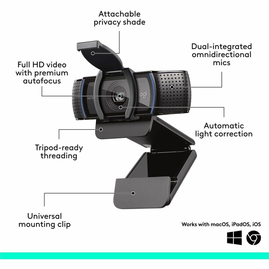 C920e HD Business Webcam, 1280 pixels x 720 pixels, Black