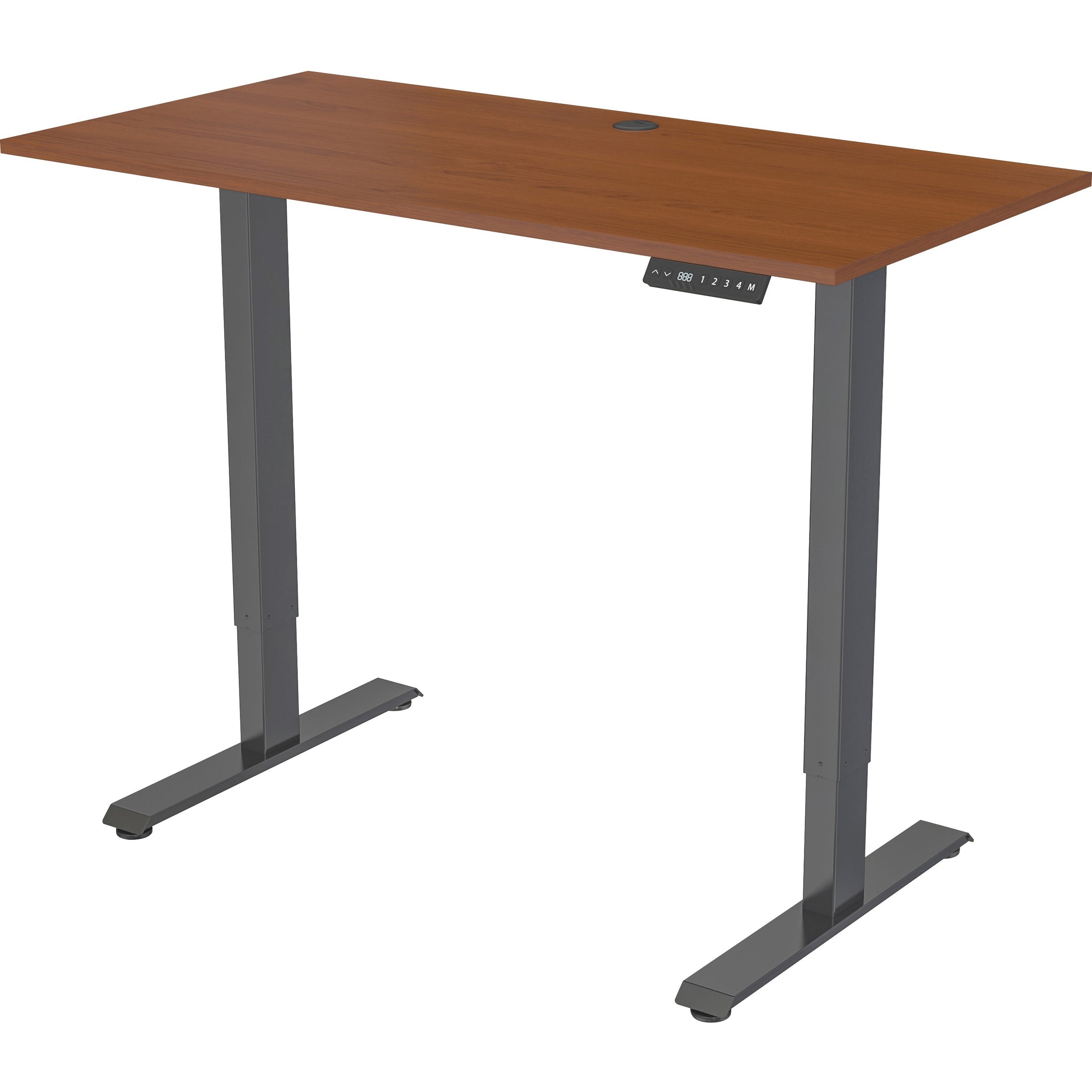 Lorell Height-Adjustable 2-Motor Desk - For - Table TopDark Walnut Rectangle Top - Black T-shaped Base - 176 lb Capacity - Adjustable Height - 28.90" to 47.20" Adjustment - 48" Table Top Length x 24" Table Top Width x 0.70" Table Top Thickness - 47.2