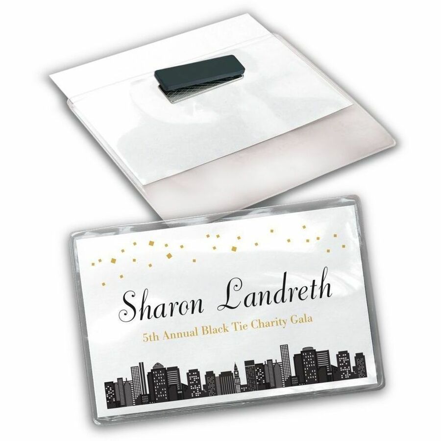 Avery Name Badge - 5 / Carton - Rectangular Shape - Non-adhesive, Non-toxic, Durable, Magnetic, Heavy Duty, Printable, Micro Perforated, Recyclable - PVC Plastic - White