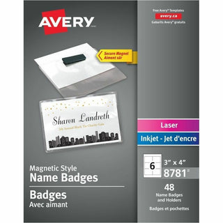 Avery Name Badge - 5 / Carton - Rectangular Shape - Non-adhesive, Non-toxic, Durable, Magnetic, Heavy Duty, Printable, Micro Perforated, Recyclable - PVC Plastic - White