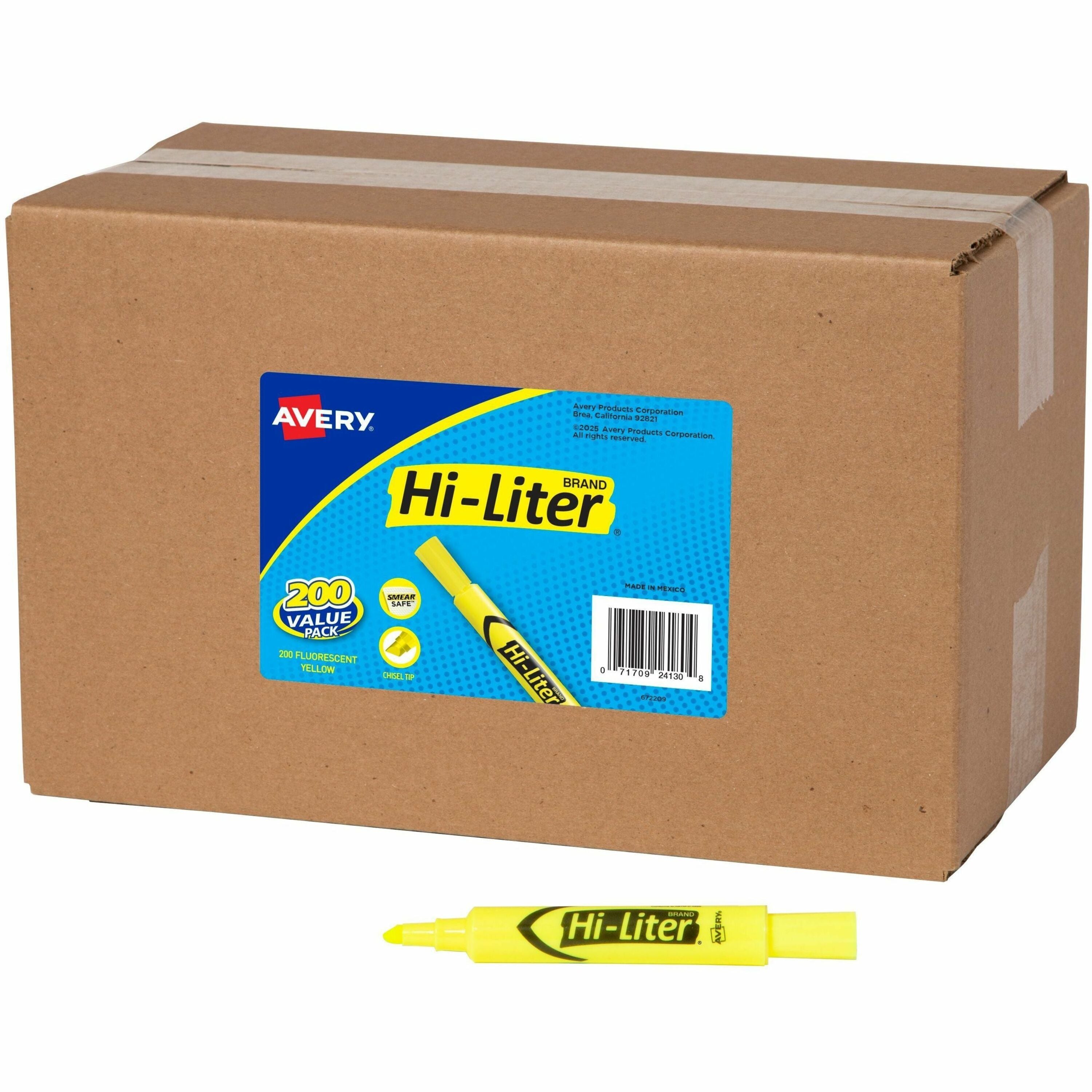 HI-LITER Desk-Style Highlighters, Fluorescent Yellow Ink, Chisel Tip, Yellow/Black Barrel, 200/Box