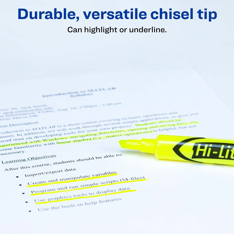 HI-LITER Desk-Style Highlighters, Fluorescent Yellow Ink, Chisel Tip, Yellow/Black Barrel, 200/Box