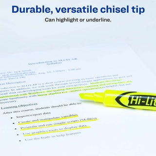 HI-LITER Desk-Style Highlighters, Fluorescent Yellow Ink, Chisel Tip, Yellow/Black Barrel, 200/Box