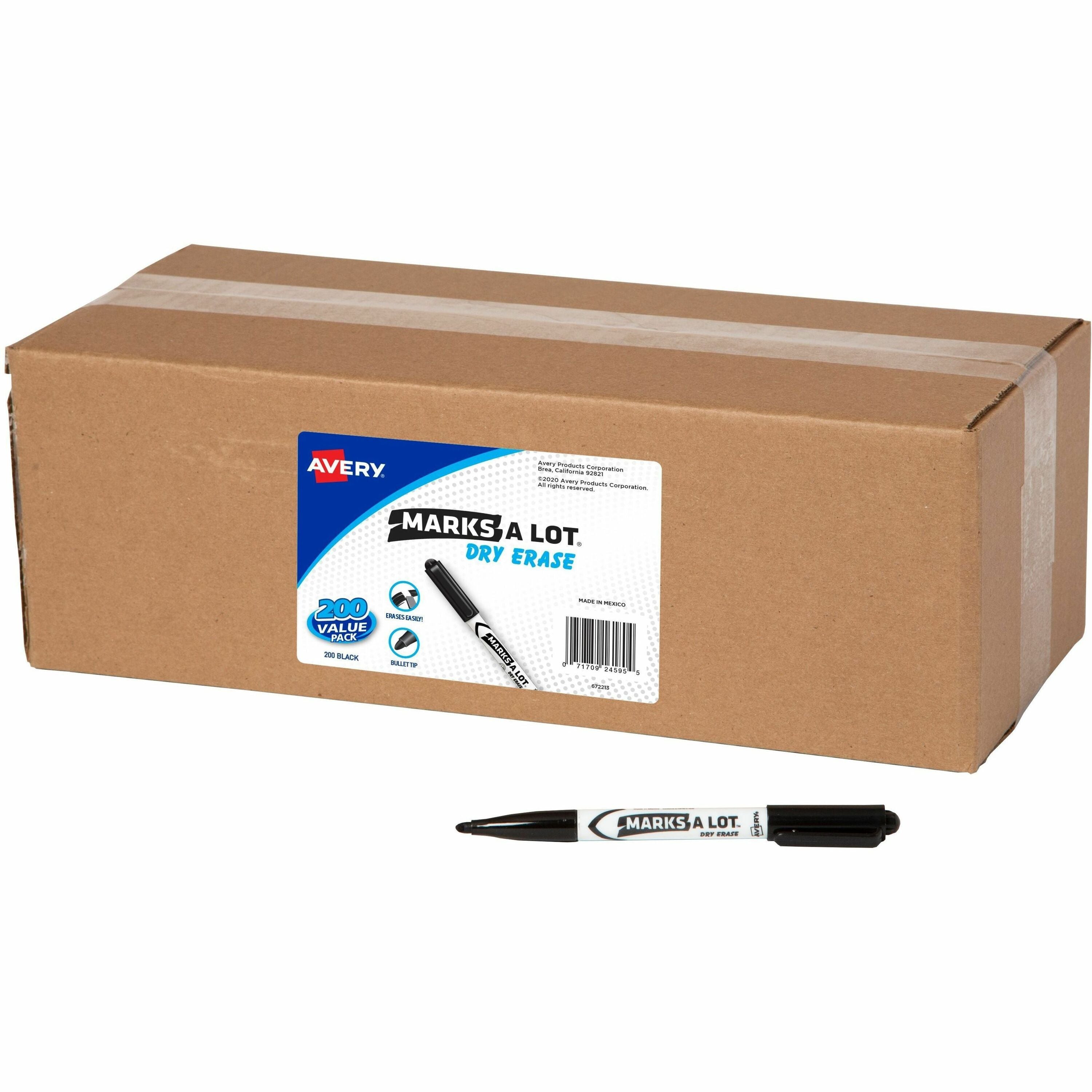 Avery Marks-A-Lot Value Pack Dry Erase Markers - Bullet Marker Point Style - Black - 200 / Carton