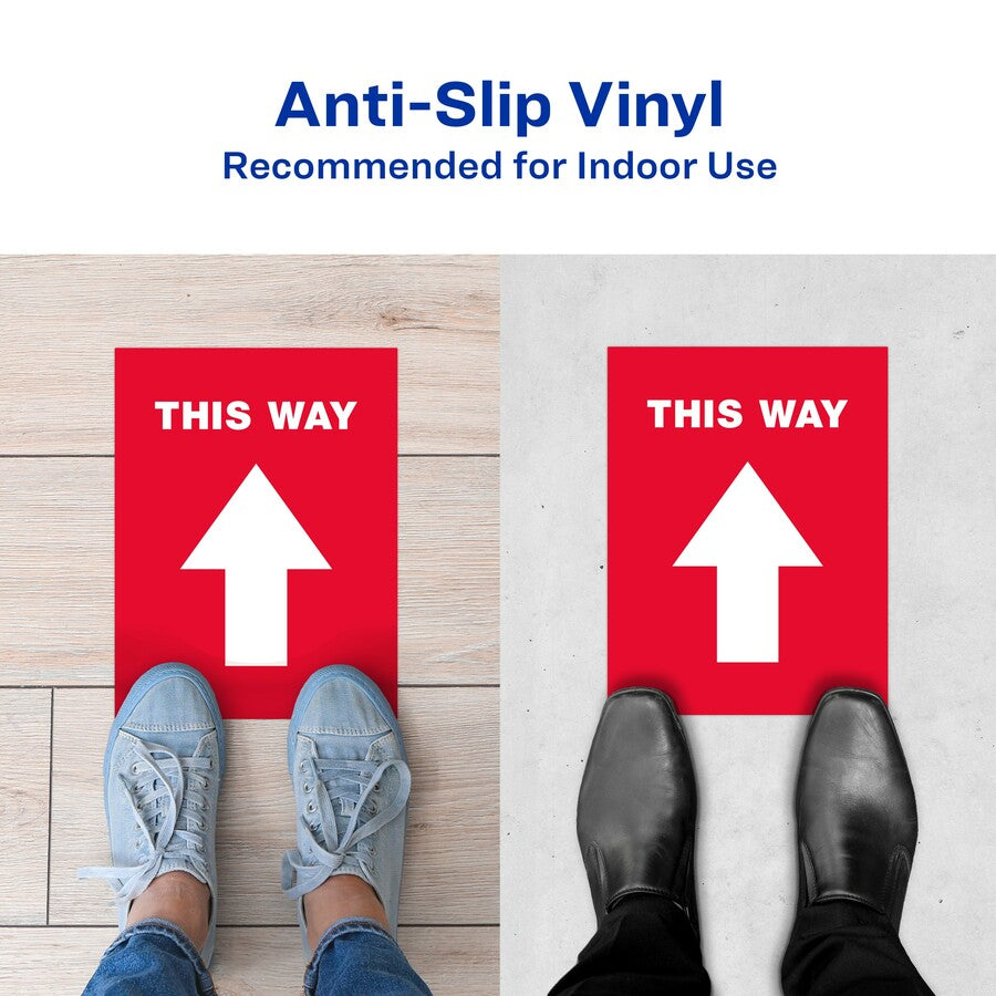 Social Distancing Floor Decals, 8.5 x 11, This Way, Red Face, White Graphics, 5/Pack