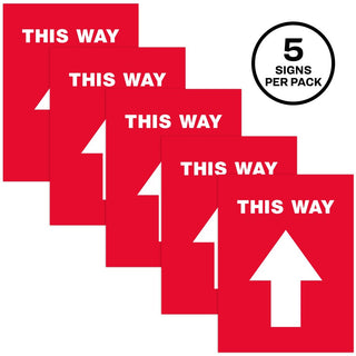 Social Distancing Floor Decals, 8.5 x 11, This Way, Red Face, White Graphics, 5/Pack