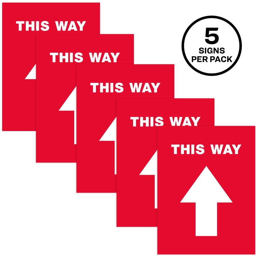 Social Distancing Floor Decals, 8.5 x 11, This Way, Red Face, White Graphics, 5/Pack