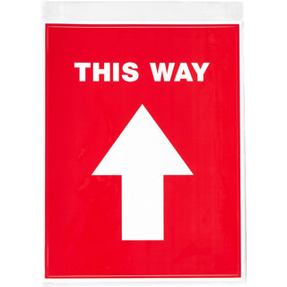 Social Distancing Floor Decals, 8.5 x 11, This Way, Red Face, White Graphics, 5/Pack