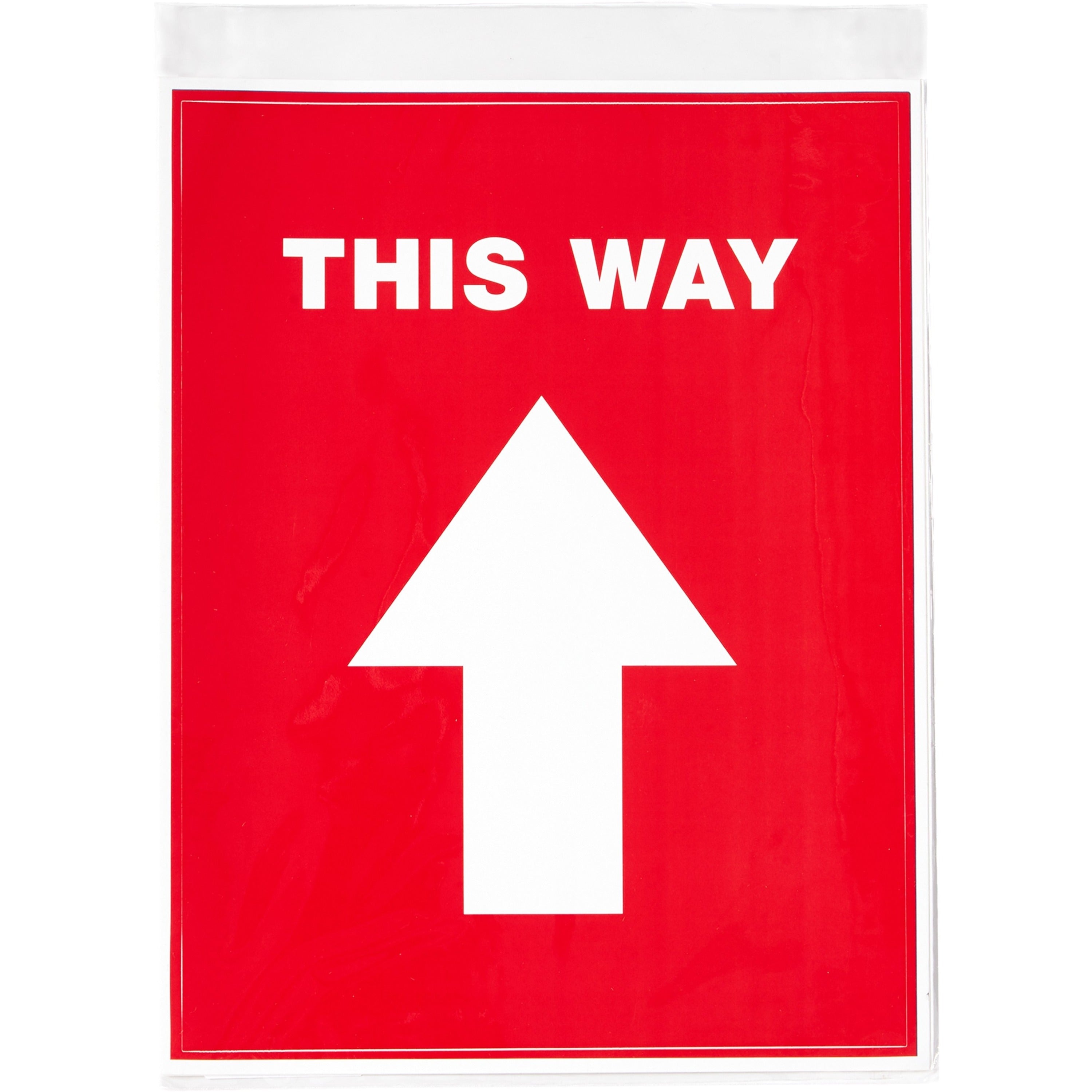 Social Distancing Floor Decals, 8.5 x 11, This Way, Red Face, White Graphics, 5/Pack