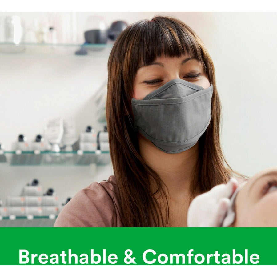 3M Daily Face Masks - Recommended for: Face, Indoor, Outdoor, Office, Transportation - Cotton, Fabric - Gray - Lightweight, Breathable, Adjustable, Elastic Loop, Nose Clip, Comfortable, Washable - 5 / Pack