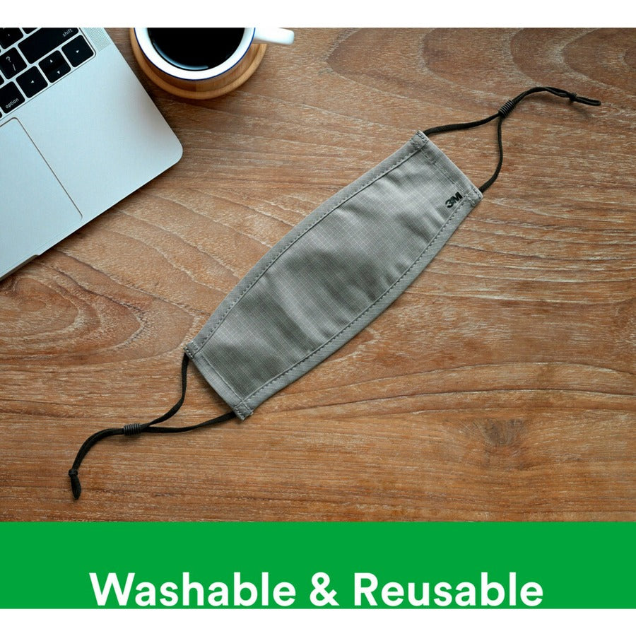3M Daily Face Masks - Recommended for: Face, Indoor, Outdoor, Office, Transportation - Cotton, Fabric - Gray - Lightweight, Breathable, Adjustable, Elastic Loop, Nose Clip, Comfortable, Washable - 5 / Pack
