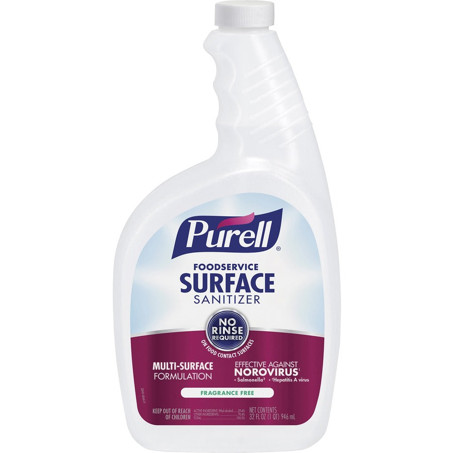 PURELL Foodservice Surface Sanitizer - 32 fl oz (1 quart)Spray Bottle - 6 / Carton - Rinse-free, Fragrance-free - Clear