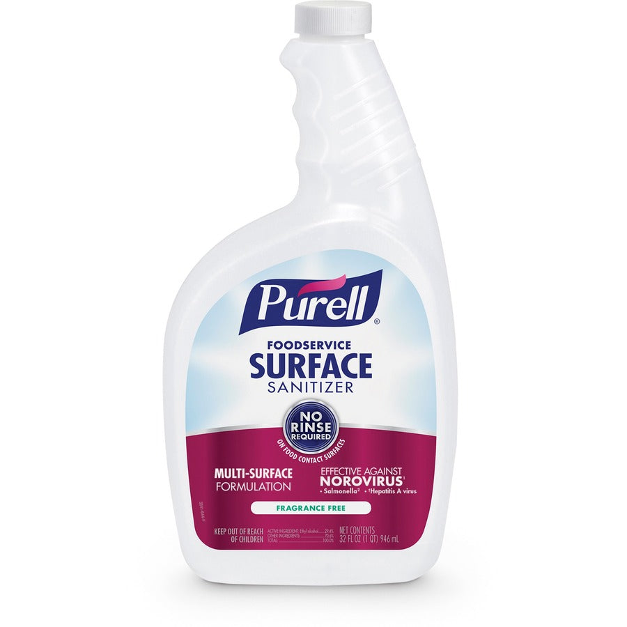 PURELL Foodservice Surface Sanitizer - 32 fl oz (1 quart)Spray Bottle - 6 / Carton - Rinse-free, Fragrance-free - Clear