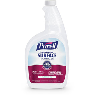 PURELL Foodservice Surface Sanitizer - 32 fl oz (1 quart)Spray Bottle - 6 / Carton - Rinse-free, Fragrance-free - Clear