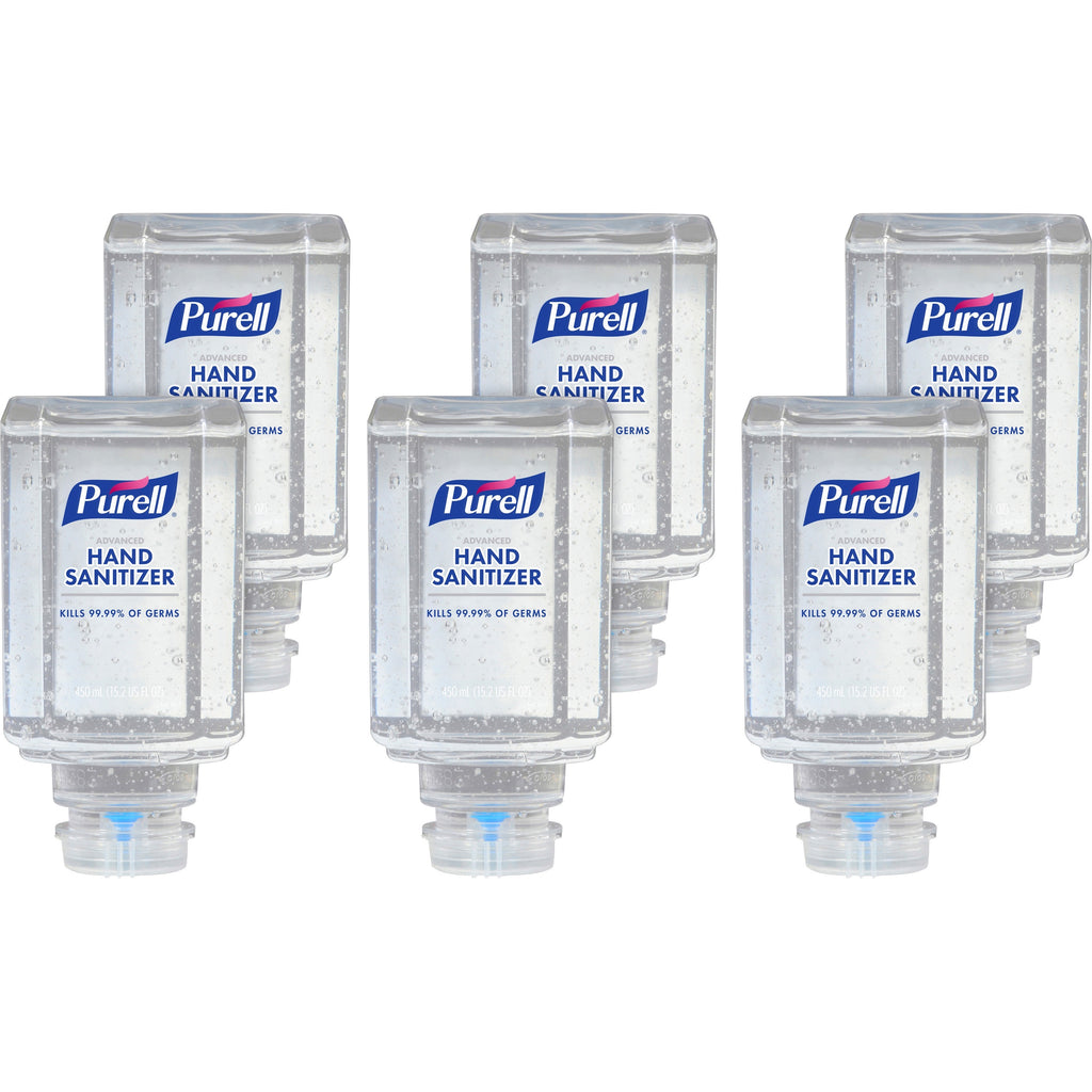 PURELL Advanced Hand Sanitizer Gel Refill - Clean Scent - 15.2 fl oz (450 mL) - Push Pump Dispenser - Kill Germs - Hand, Skin - Clear - Dye-free, Refillable, Unscented - 6 / Carton