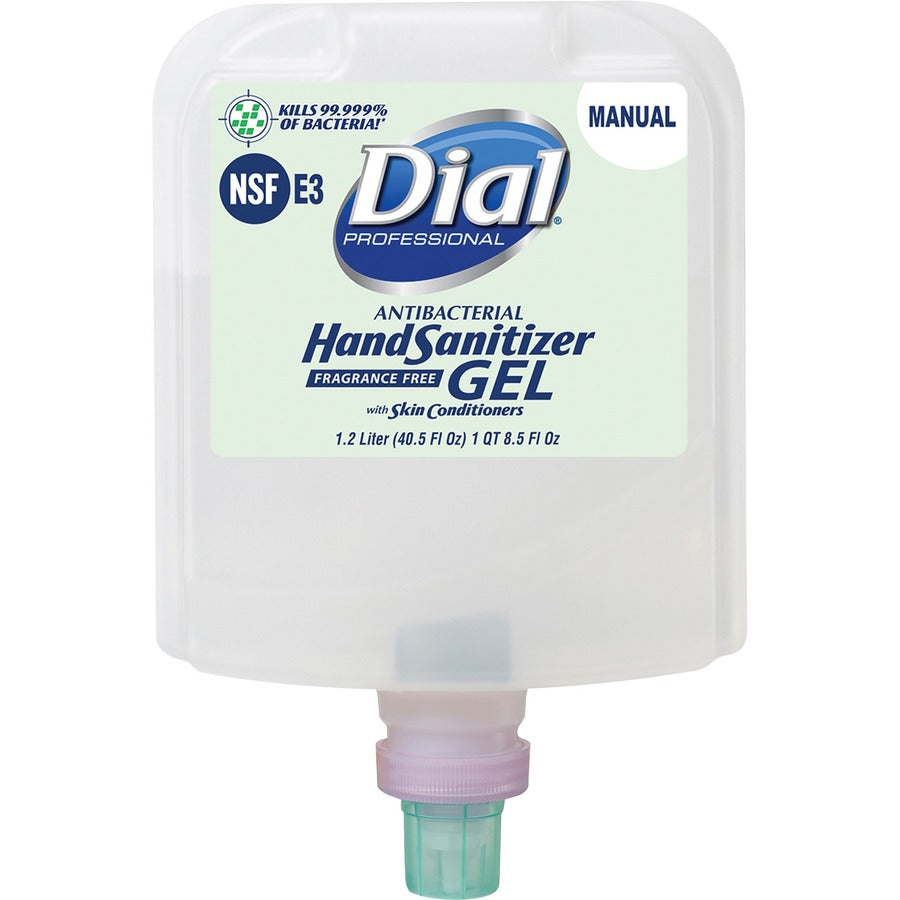 Dial Hand Sanitizer Gel Refill - 40.5 fl oz (1197.7 mL) - Bacteria Remover - Healthcare, Daycare, Office, School, Restaurant - Clear - Dye-free, Fragrance-free - 3 / Carton