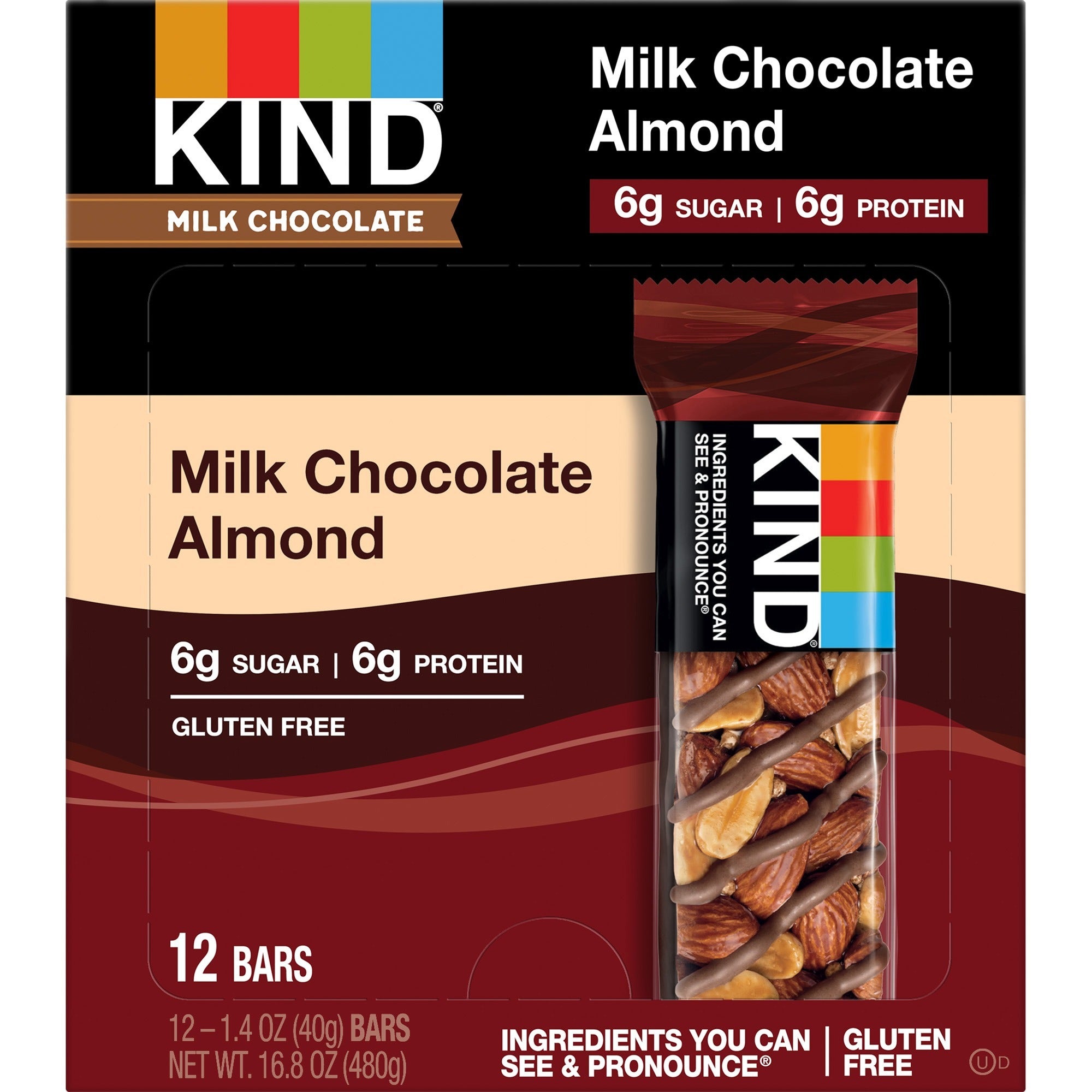 Milk Chocolate Bars, Milk Chocolate Almond, 1.4 oz Bar, 12/Box