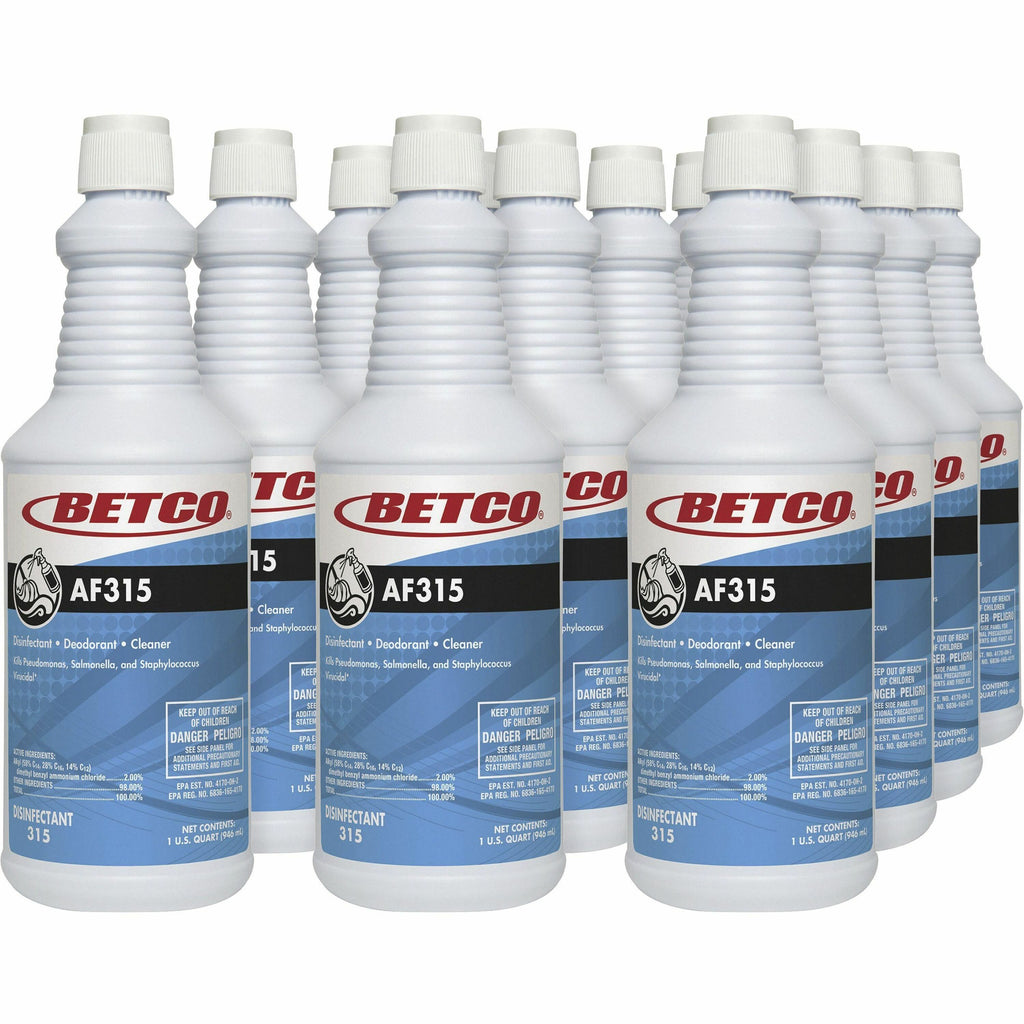 Betco AF315 Disinfectant Cleaner - Concentrate - 32 fl oz (1 quart) - Citrus Floral Scent - 12 / Carton - Deodorant, Detergent Resistant, pH Neutral, Long Lasting, Deodorize - Turquoise