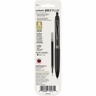 uniball 207 PLUS+ Gel Pen - 0.70 mm, Medium Point - Black Ink - Super Ink, Water Resistant, Fade Resistant, Fraud Resistant - 2 / Pack