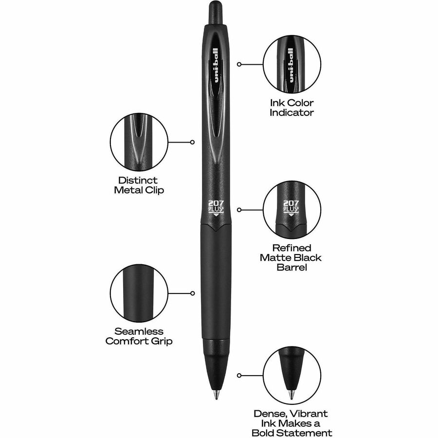 uniball 207 PLUS+ Gel Pen - 0.70 mm, Medium Point - Black Ink - Super Ink, Water Resistant, Fade Resistant, Fraud Resistant - 2 / Pack