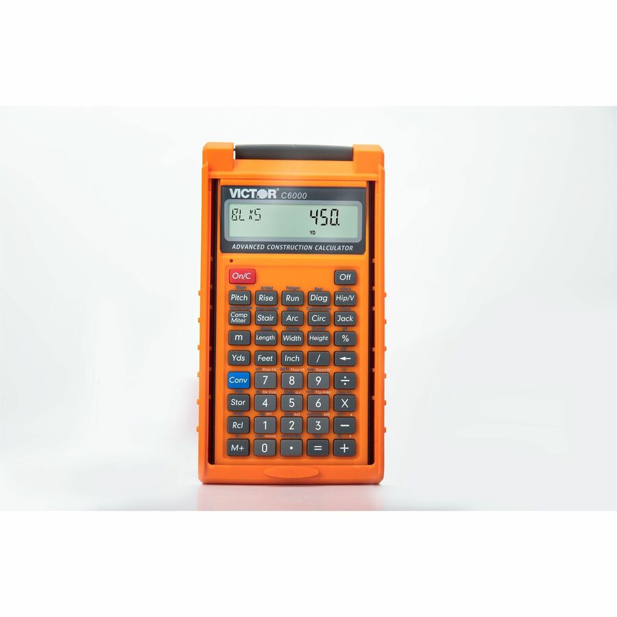 Victor C6000 Advanced Construction Calculator - LCD Display, Battery Powered - 0.31" - LCD - Battery Powered - 2 - LR44 - 6.5" x 3.5" x 0.8" - Orange