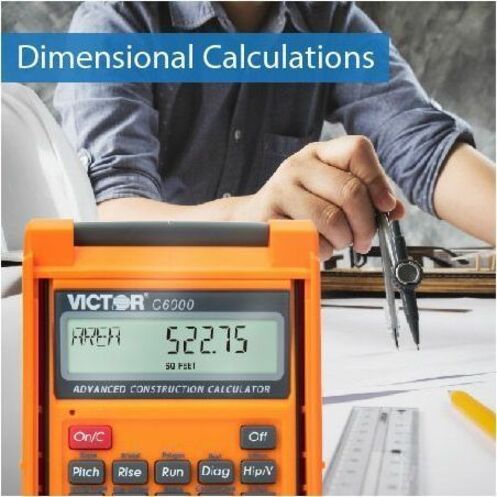 Victor C6000 Advanced Construction Calculator - LCD Display, Battery Powered - 0.31" - LCD - Battery Powered - 2 - LR44 - 6.5" x 3.5" x 0.8" - Orange
