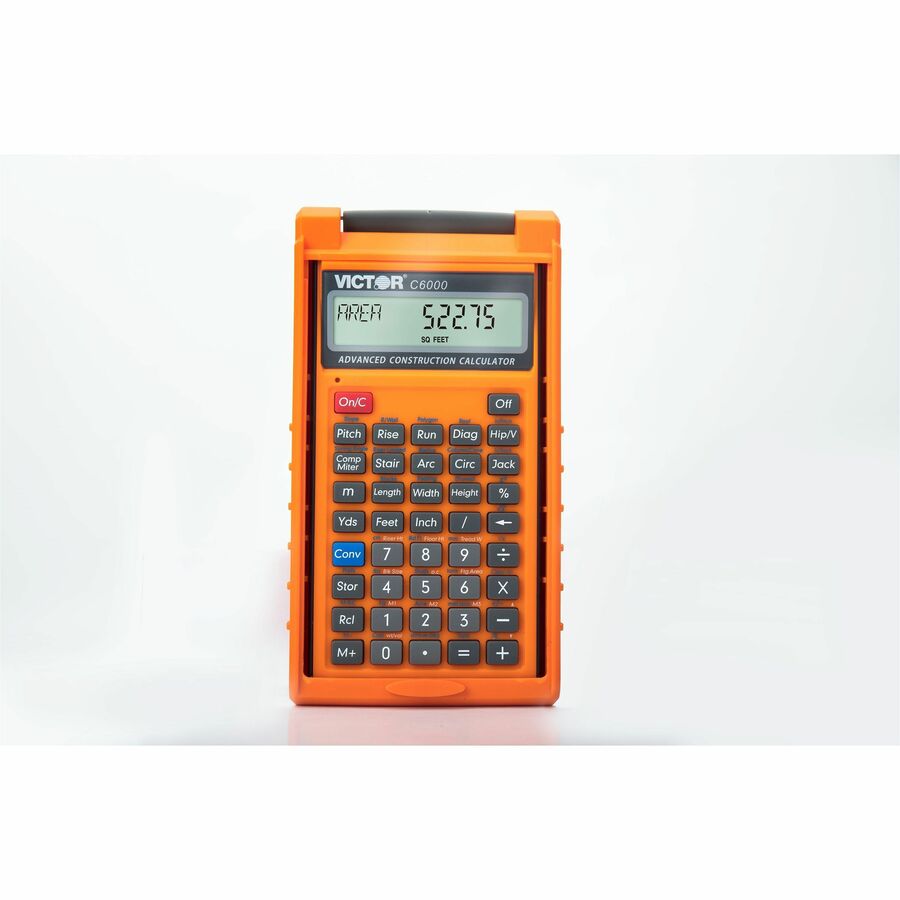 Victor C6000 Advanced Construction Calculator - LCD Display, Battery Powered - 0.31" - LCD - Battery Powered - 2 - LR44 - 6.5" x 3.5" x 0.8" - Orange
