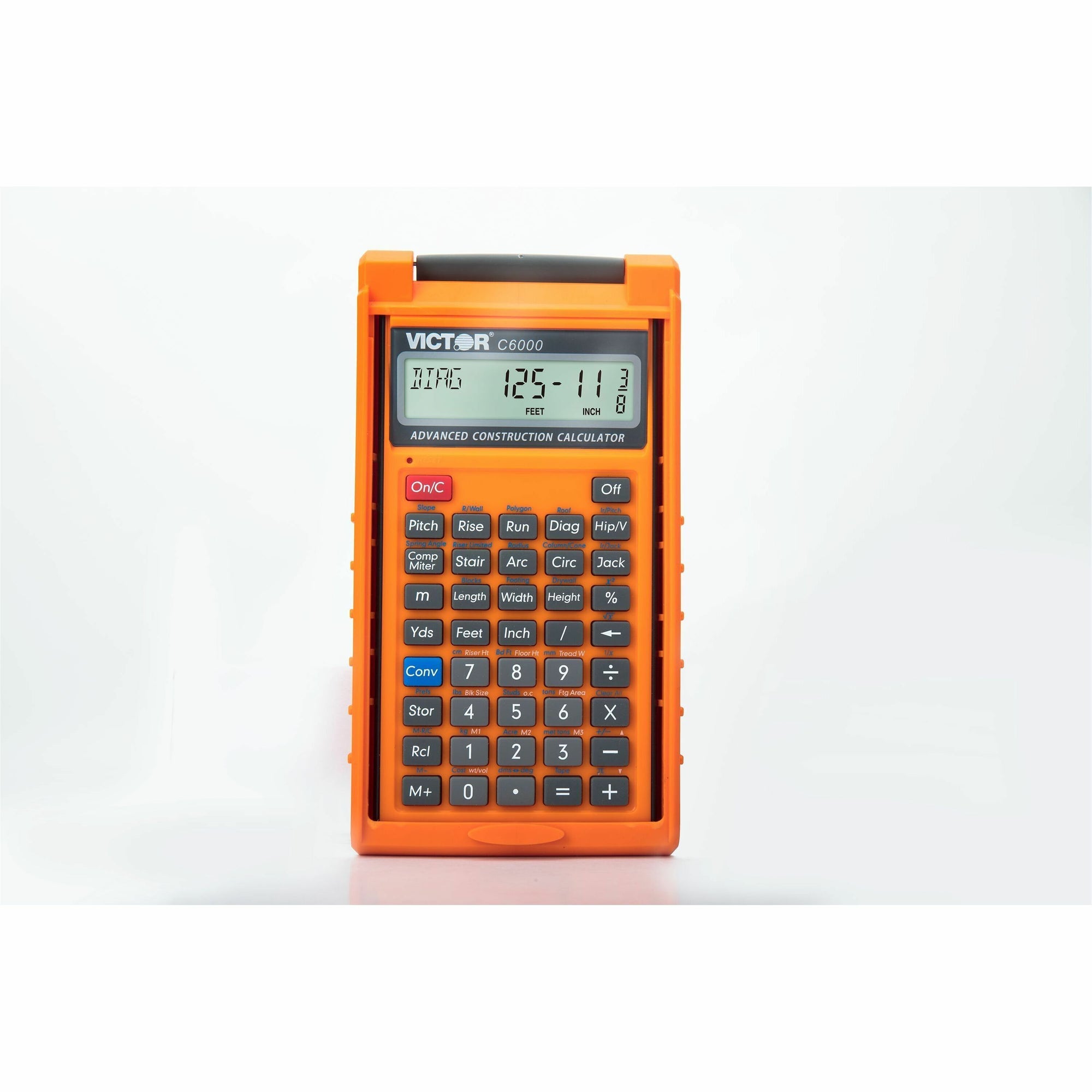 Victor C6000 Advanced Construction Calculator - LCD Display, Battery Powered - 0.31" - LCD - Battery Powered - 2 - LR44 - 6.5" x 3.5" x 0.8" - Orange