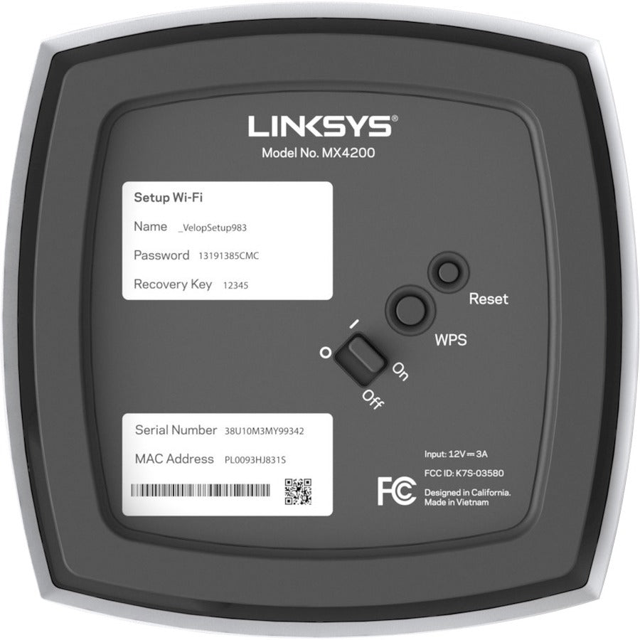 Linksys Velop MX4200 Wi-Fi 6 IEEE 802.11ax Ethernet Wireless Router - 2.40 GHz ISM Band - 5 GHz UNII Band - 9 x Antenna(9 x Internal) - 525 MB/s Wireless Speed - 3 x Network Port - 1 x Broadband Port - USB - Gigabit Ethernet - Desktop