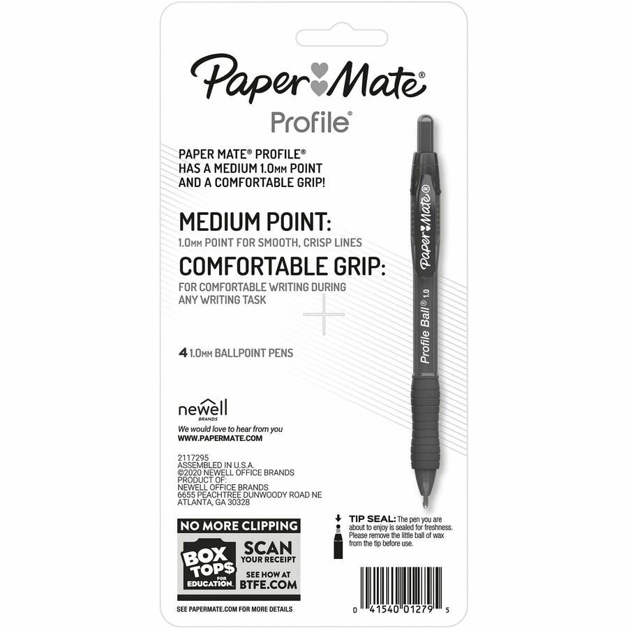 Paper Mate Profile Retractable Ballpoint Pen - 1 mm Pen Point Size - Retractable - Assorted - Assorted Barrel - 4 / Pack