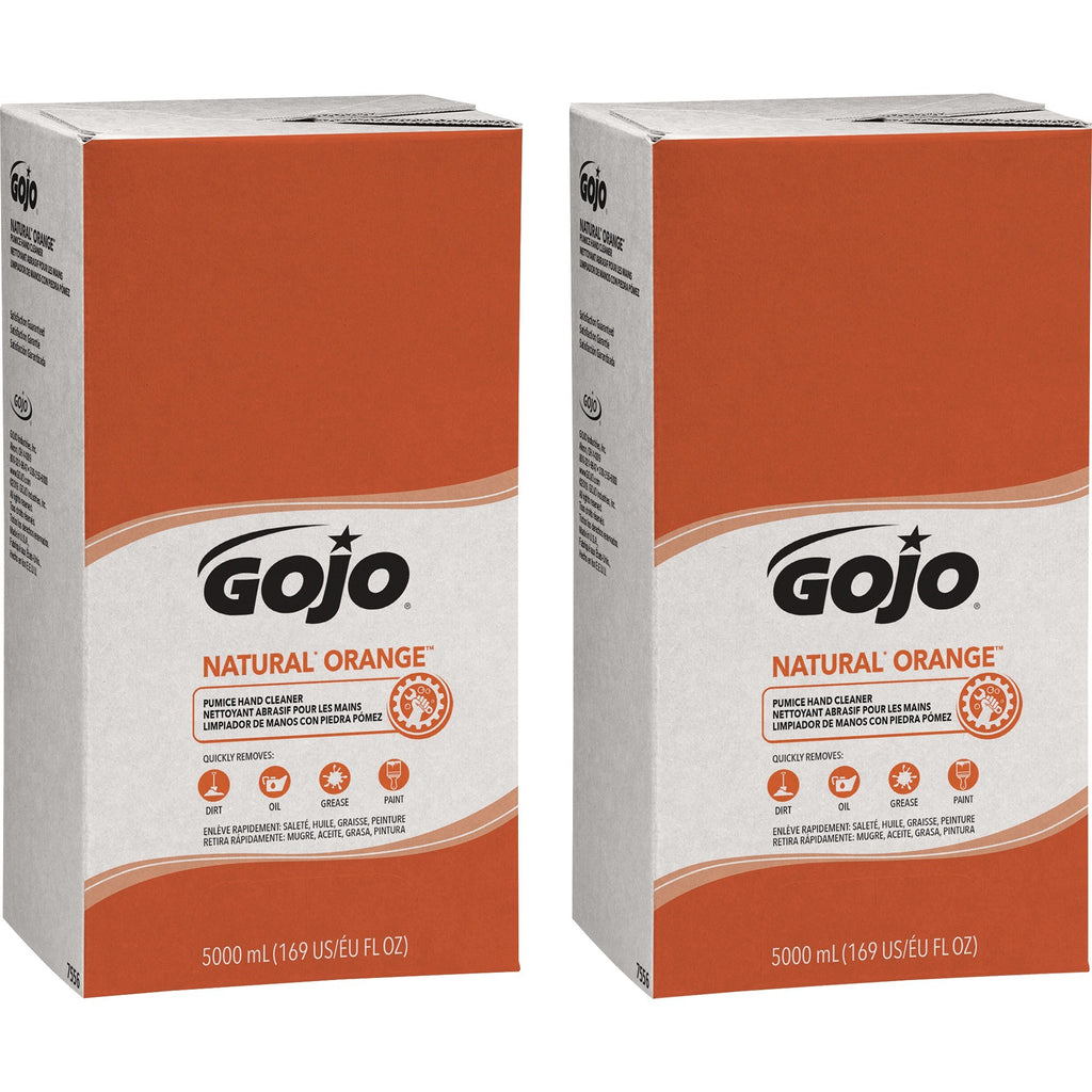 Gojo Natural Orange Pumice Hand Cleaner - Citrus ScentFor - 1.3 gal (5 L) - Oil Remover, Grease Remover, Dirt Remover, Soil Remover - Hand - White - Fast Acting - 2 / Carton