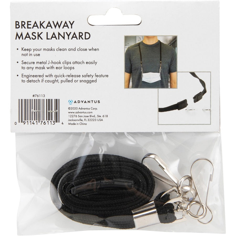 Advantus Face Mask Lanyard - 10 / Pack - J-Hook Attachment - 30" Length - Black