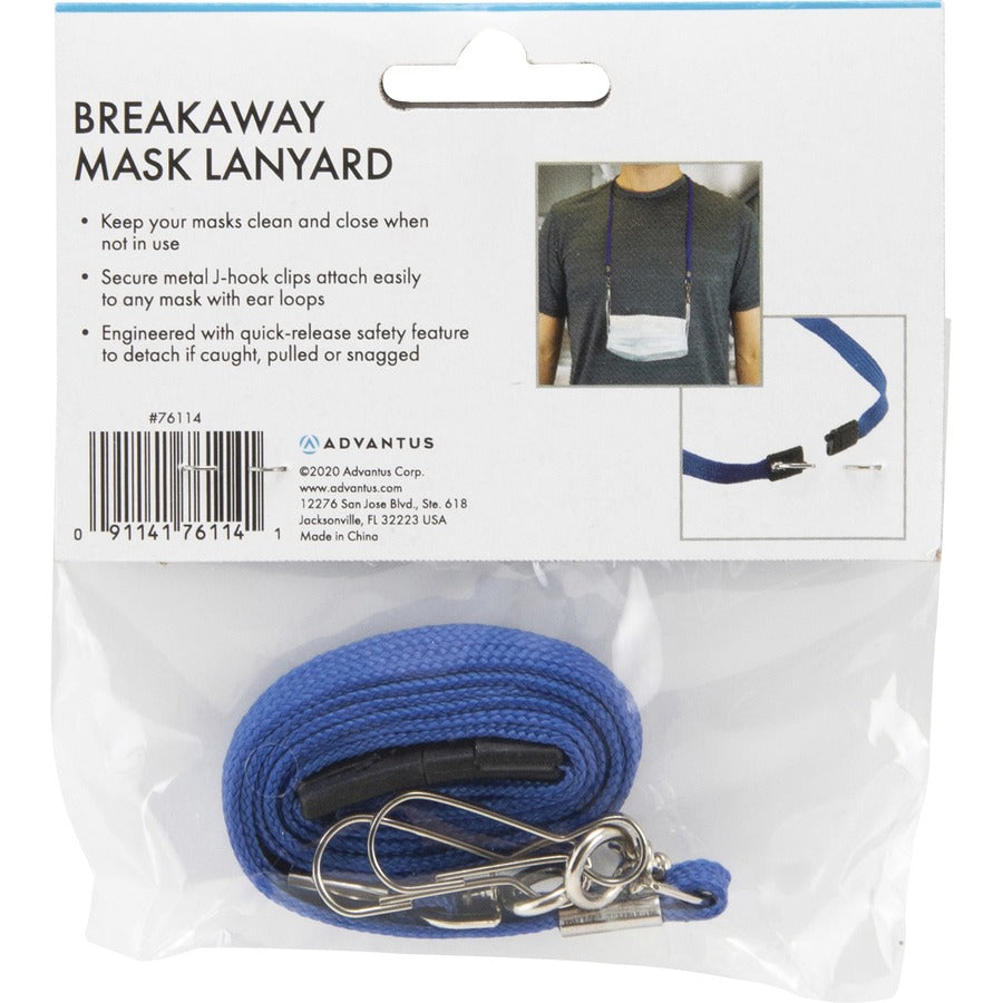 Advantus Face Mask Lanyard - 10 / Pack - J-Hook Attachment - 30" Length - Blue