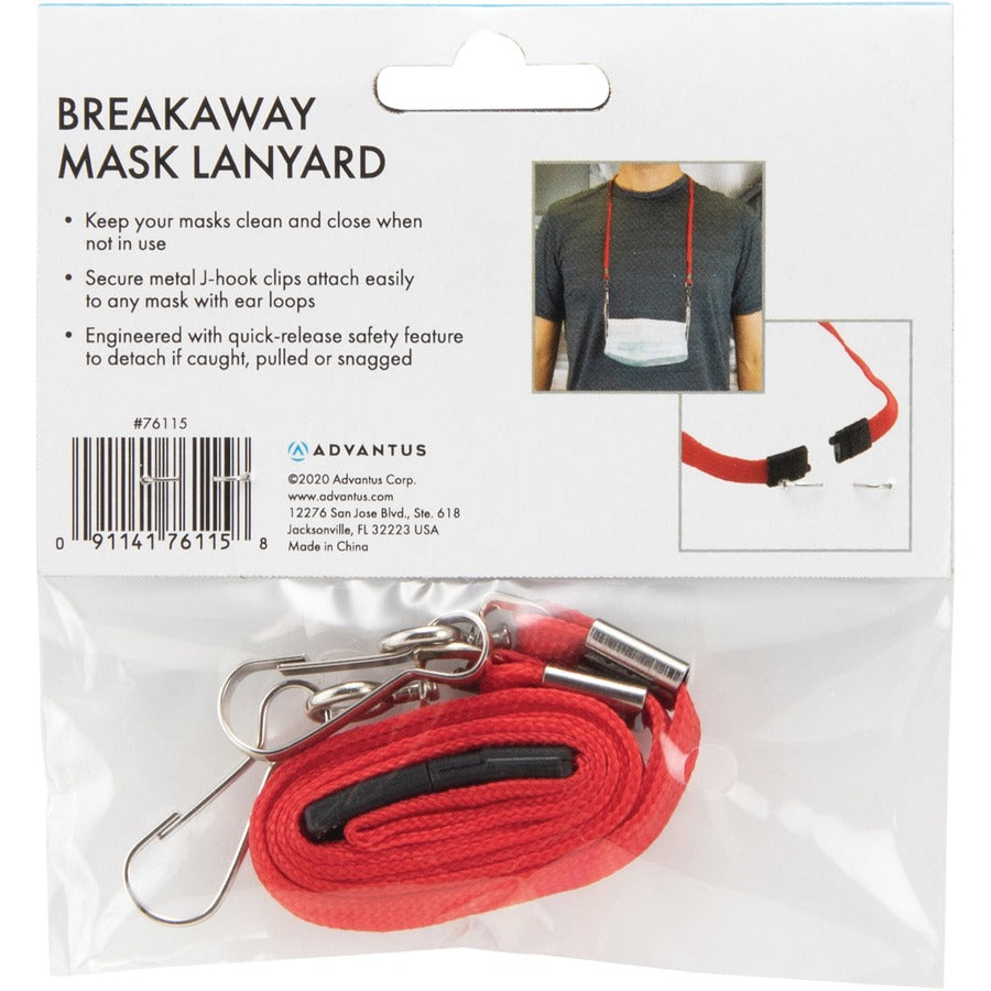 Advantus Face Mask Lanyard - 10 / Pack - J-Hook Attachment - 30" Length - Red