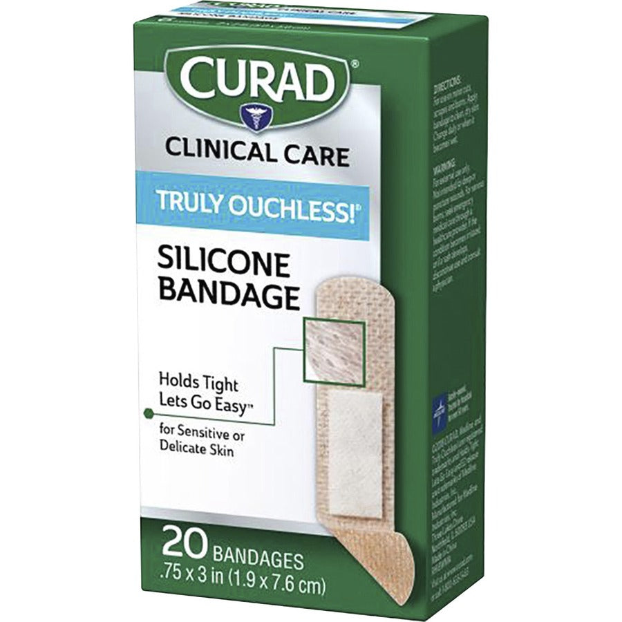 Curad Silicone Flexible Fabric Bandages - 3" x 0.75" - 20/Box - Beige - Silicone, Fabric