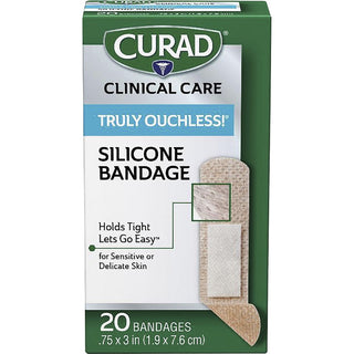 Curad Silicone Flexible Fabric Bandages - 3" x 0.75" - 20/Box - Beige - Silicone, Fabric