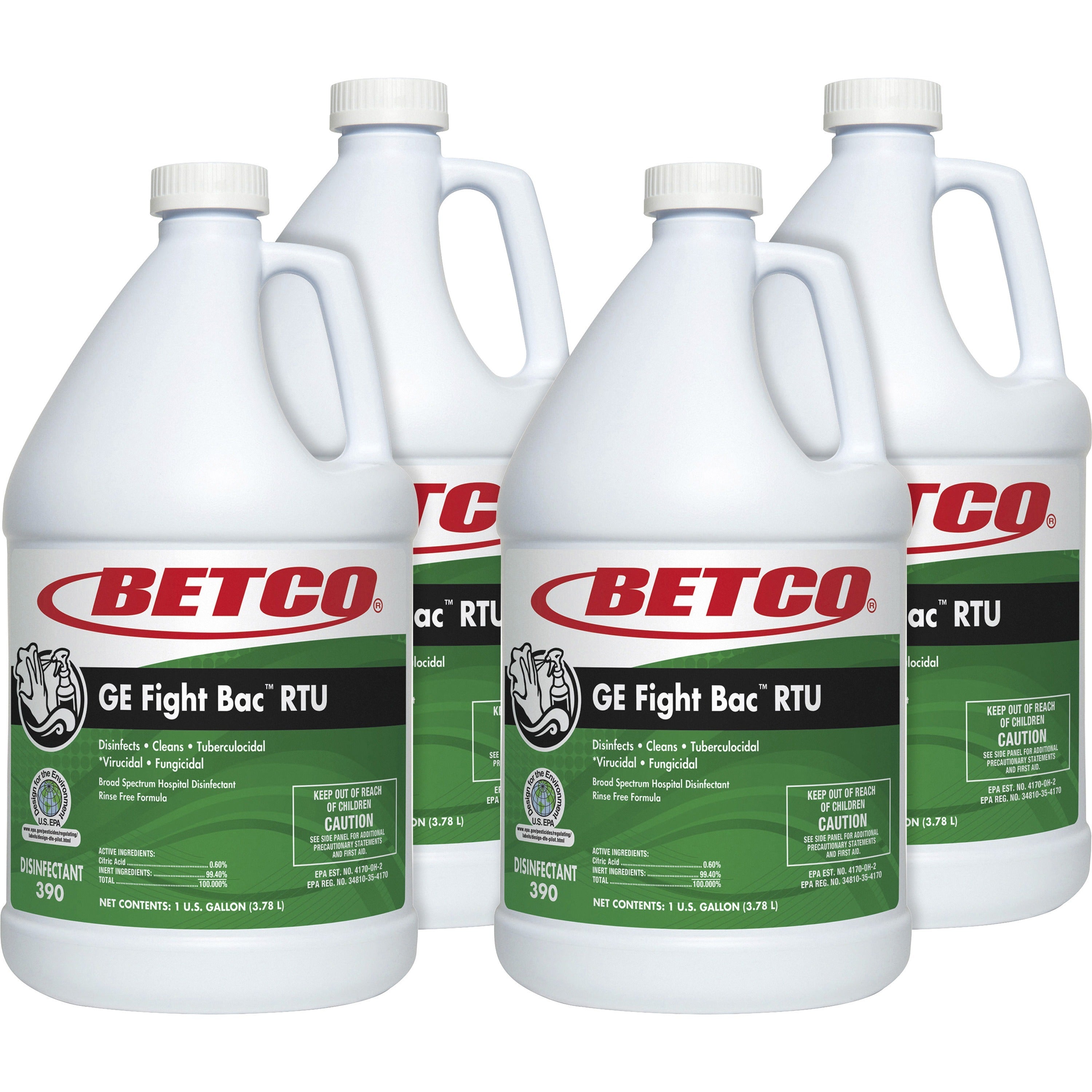 Betco Fight Bac RTU Disinfectant - Ready-To-Use - 128 fl oz (4 quart) - Fresh Scent - 4 / Carton - Washable, Non-porous - Clear - 1
