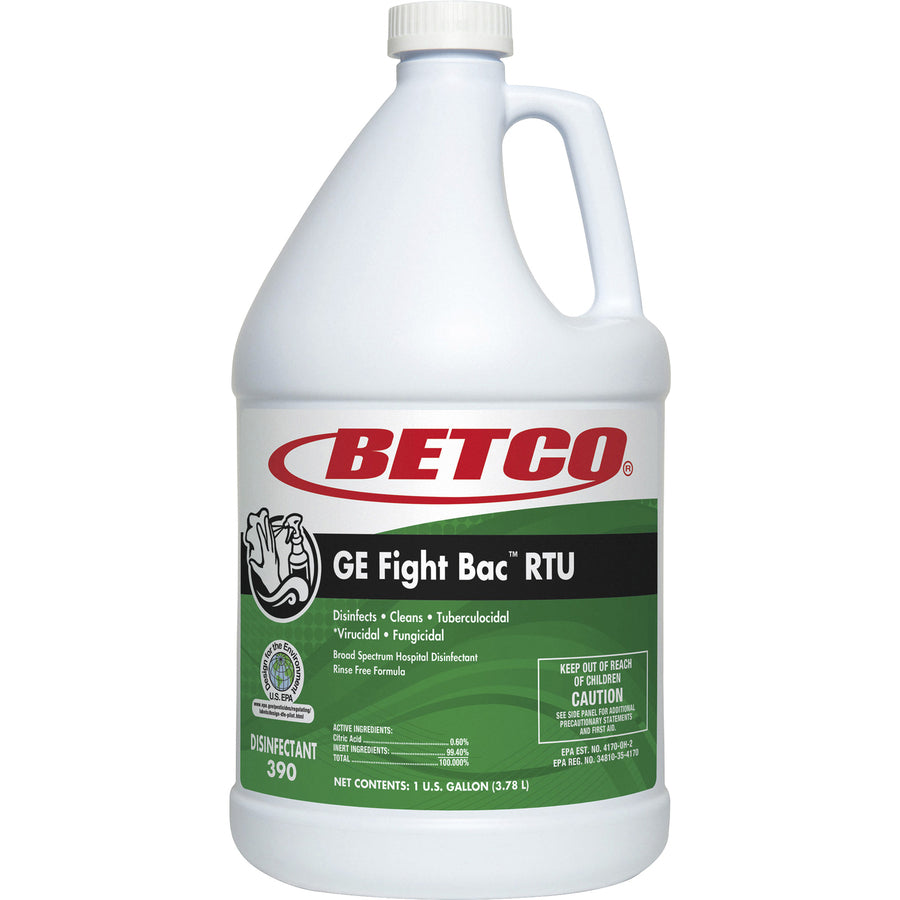 Betco Fight Bac RTU Disinfectant - Ready-To-Use - 128 fl oz (4 quart) - Fresh Scent - 4 / Carton - Washable, Non-porous - Clear - 2