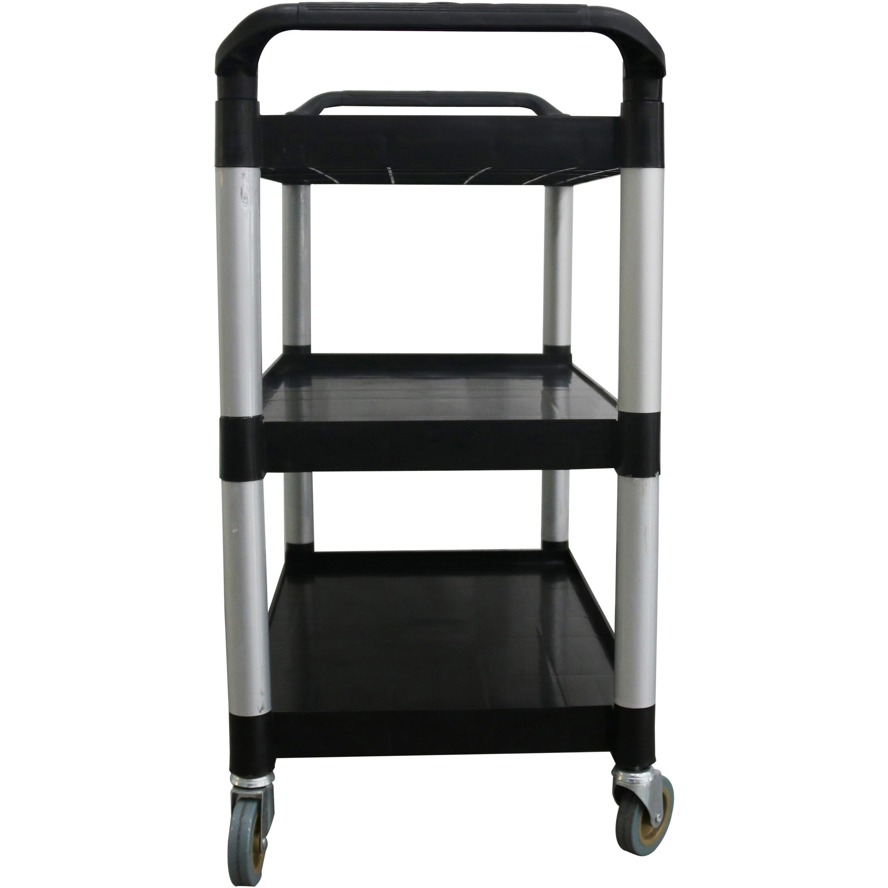 lorell-x-tra-utility-cart-3-shelf-dual-handle-300-lb-capacity-4-casters-4-caster-size-plastic-x-42-width-x-20-depth-x-38-height-black-1-each_llr03610 - 6